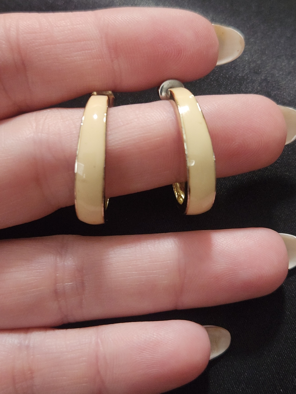 Gold and Cream Hoop Earrings Set – Women Jewelry - Picture 2 of 4